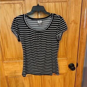 Worthington Black and White Striped Short Sleeve Tee